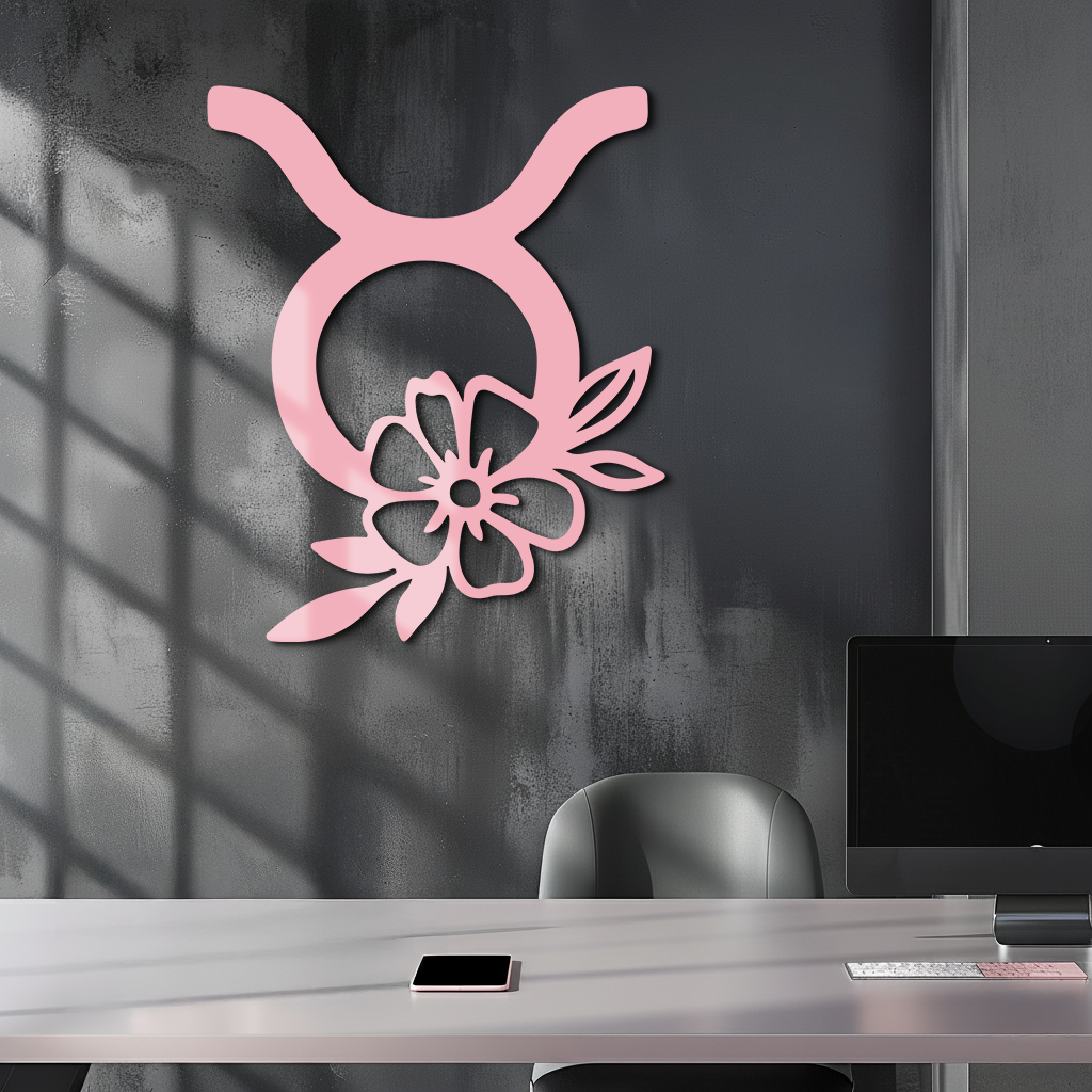 Taurus Zodiac Symbol Metal Wall Art – Floral Astrology Home Decor - KAFGP082 - Tampa Home & Garden Store