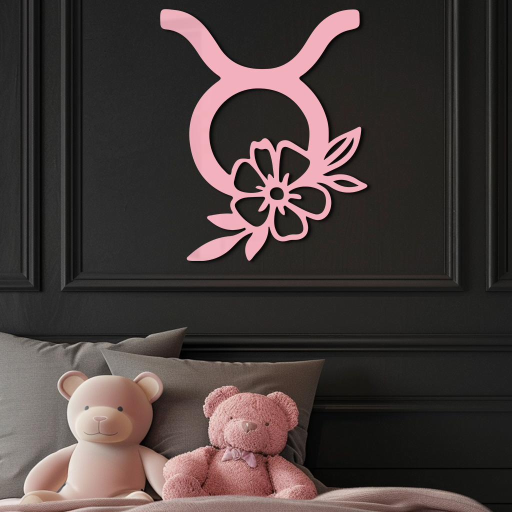 Taurus Zodiac Symbol Metal Wall Art – Floral Astrology Home Decor - KAFGP082 - Tampa Home & Garden Store