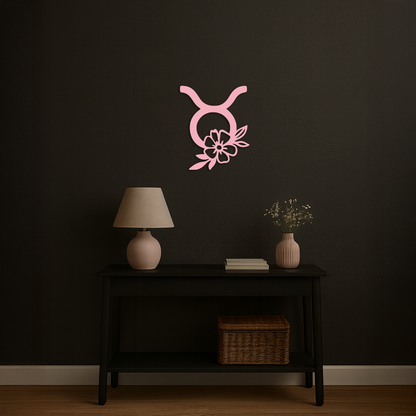 Taurus Zodiac Symbol Metal Wall Art – Floral Astrology Home Decor - KAFGP082 - Tampa Home & Garden Store
