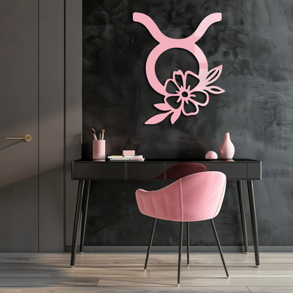 Taurus Zodiac Symbol Metal Wall Art – Floral Astrology Home Decor - KAFGP082 - Tampa Home & Garden Store