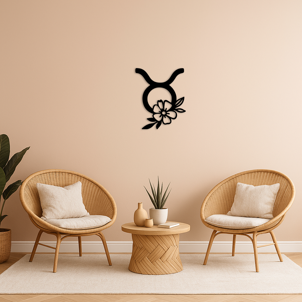 Taurus Zodiac Symbol Metal Wall Art – Floral Astrology Home Decor - KAFGP082 - Tampa Home & Garden Store
