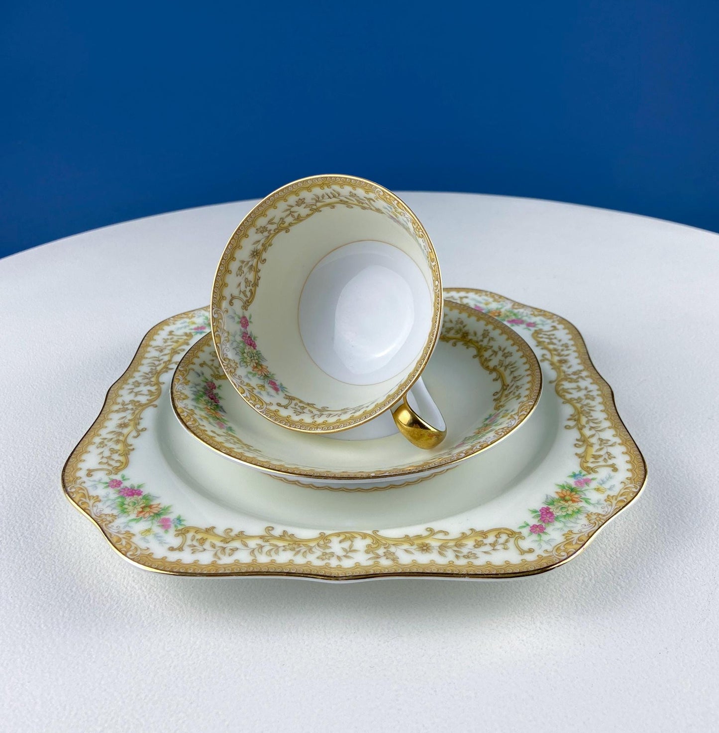 Tea Coffee Serving Set by Noritake, Elvira. 4 Porcelain Cups & Saucers, 4 Square Dessert Salad Plates. Hosting Essentials. Dining Room Decor - Tampa Home & Garden Store