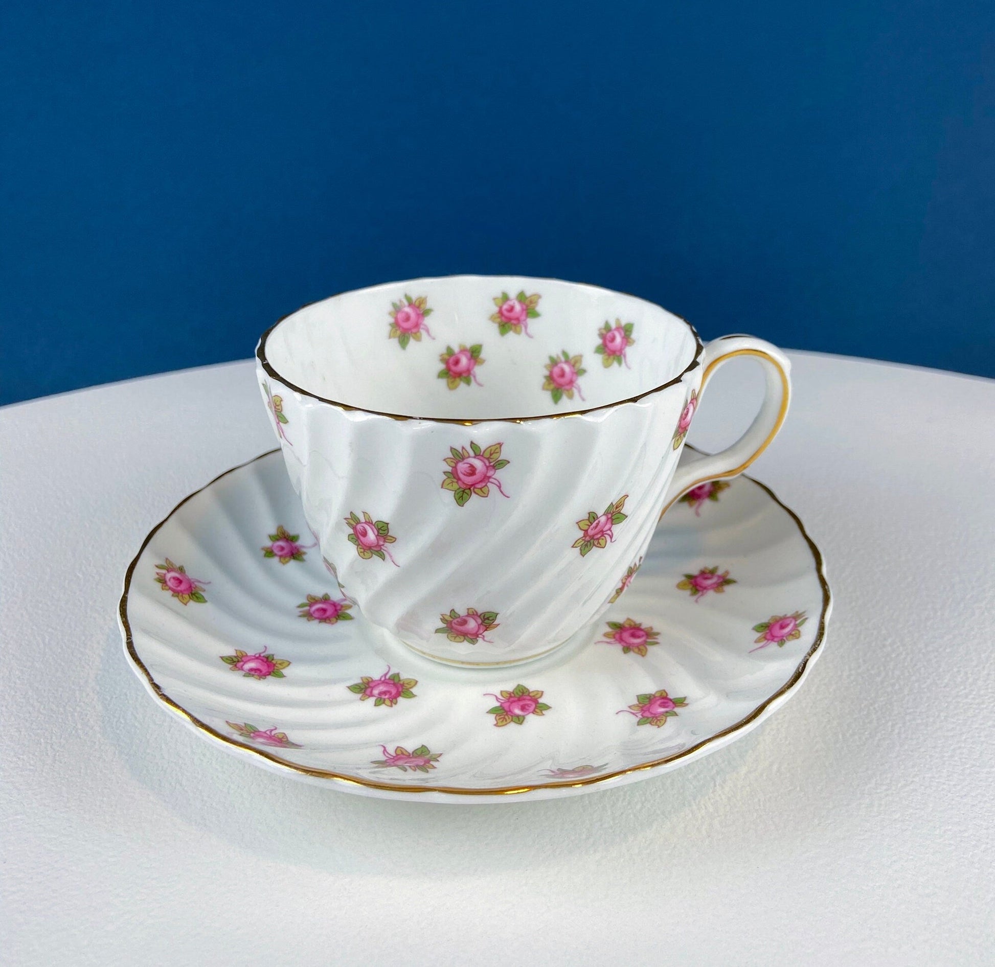 Tea or Coffee Cup and Saucer with Small Pink Roses. Aynsley Fine China. Dining Room Decor. Tea Party. French Country. Gift for Her. - Tampa Home & Garden Store