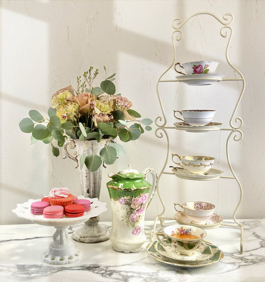 TeaCup Display Stand. Vintage Design 4 Tier Metal Display Rack. Store, Cafe or home decor. Tea party decoration. - Tampa Home & Garden Store