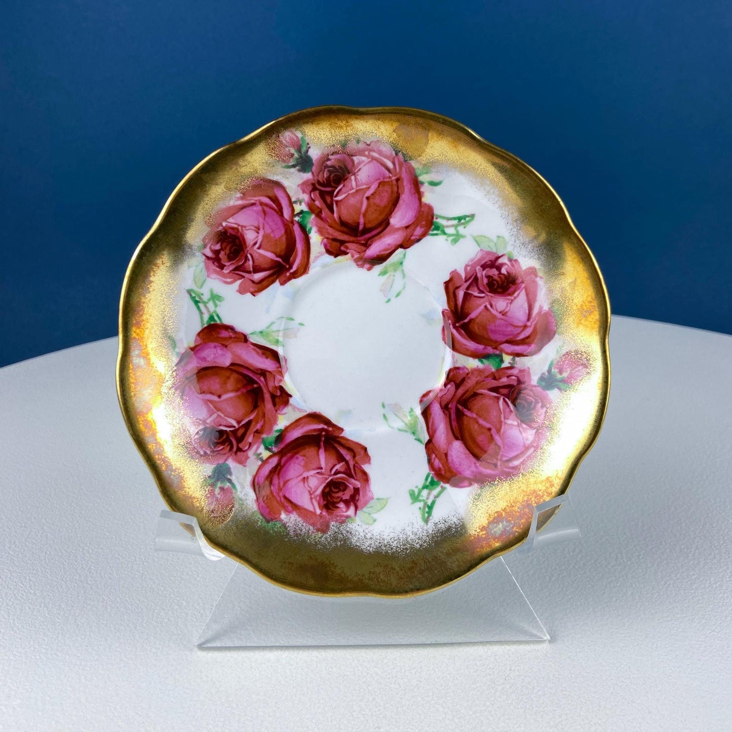 Teacup & Saucer with Large Red Roses and Rich Gold Rim. Queen Anne Fine China. Dining Room Decor. Romantic Gift for Tea Lover, Him or Her. - Tampa Home & Garden Store