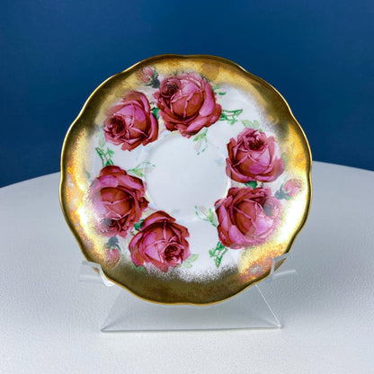 Teacup & Saucer with Large Red Roses and Rich Gold Rim. Queen Anne Fine China. Dining Room Decor. Romantic Gift for Tea Lover, Him or Her. - Tampa Home & Garden Store