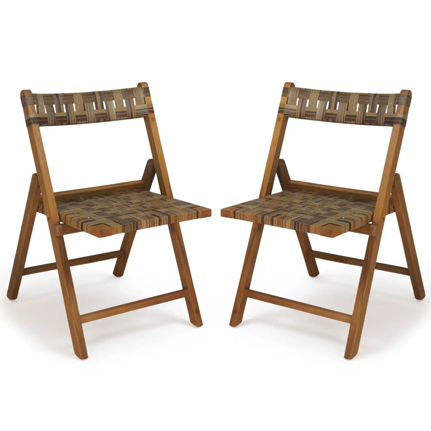 Teak Folding Patio Chairs Set of 2 with Rattan