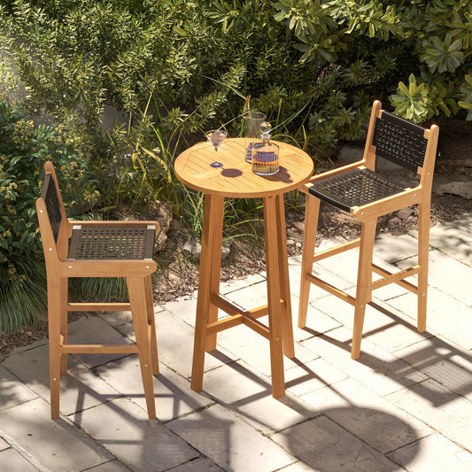 30 Inch Rattan Teak Wood Bar Stool with Backrest and Footrest - Tampa Home & Garden Store