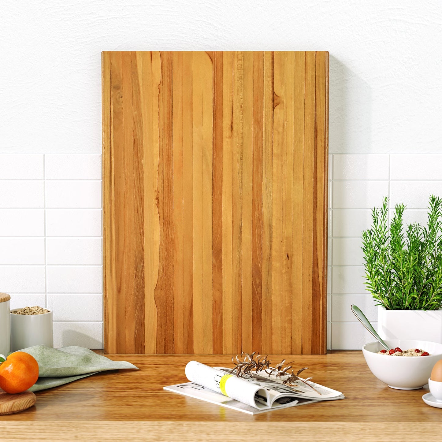 Tabla de cortar de madera de teca extra grande de 24 pulgadas, reversible, con mango