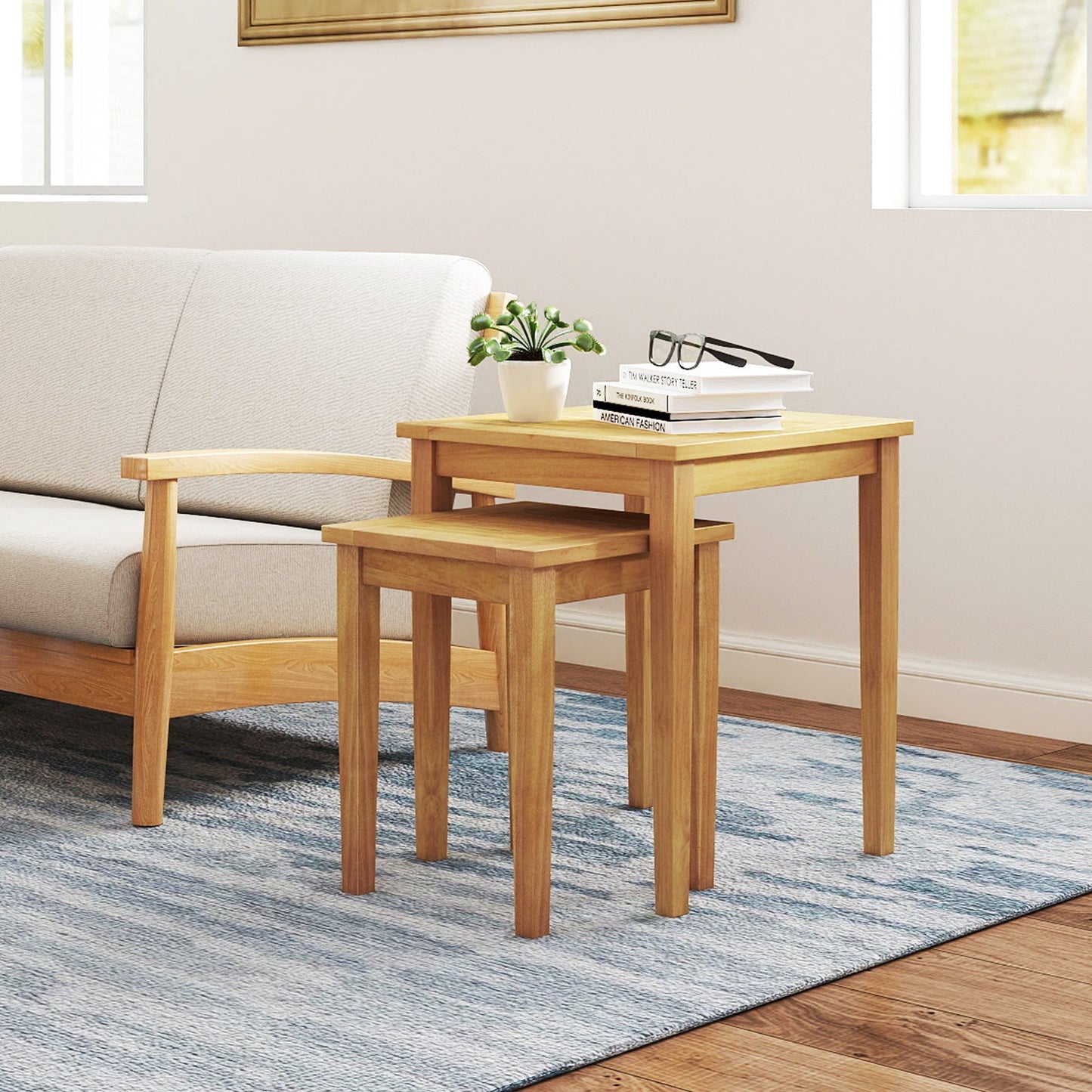 Mesa apilable de teca para patio, diseño que ahorra espacio, 2 piezas