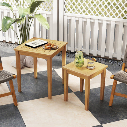 Mesa apilable de teca para patio, diseño que ahorra espacio, 2 piezas