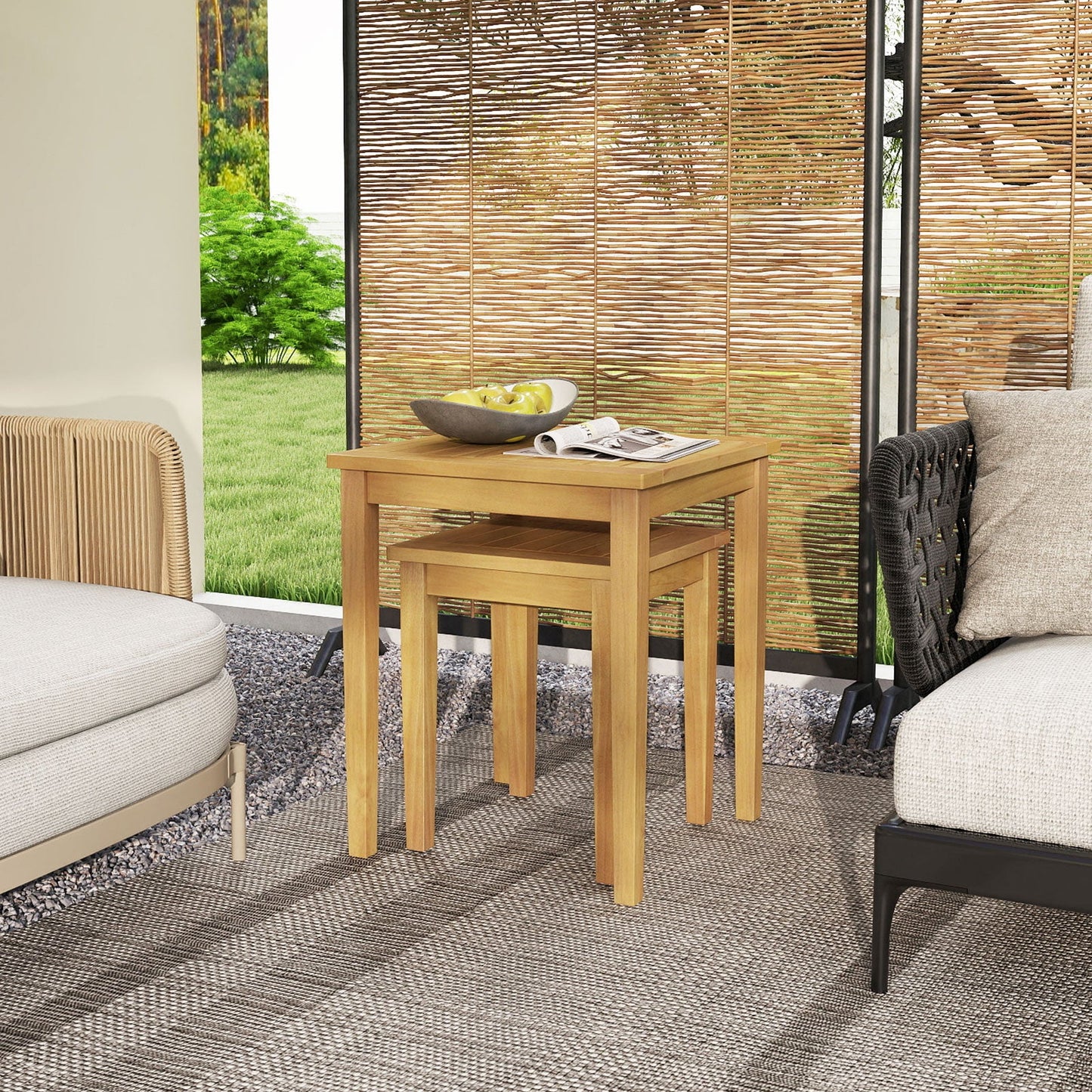 Mesa apilable de teca para patio, diseño que ahorra espacio, 2 piezas