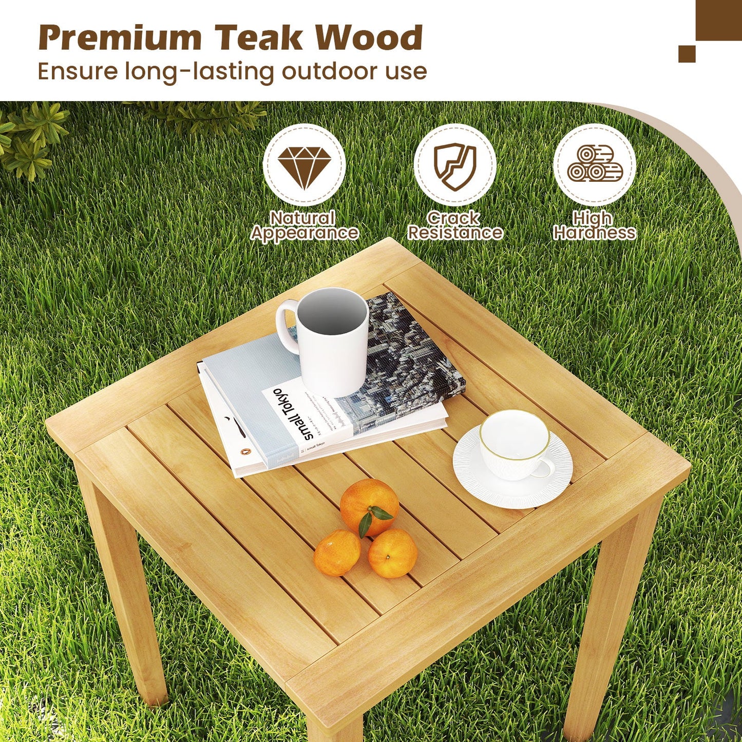Mesa apilable de teca para patio, diseño que ahorra espacio, 2 piezas