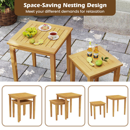Mesa apilable de teca para patio, diseño que ahorra espacio, 2 piezas