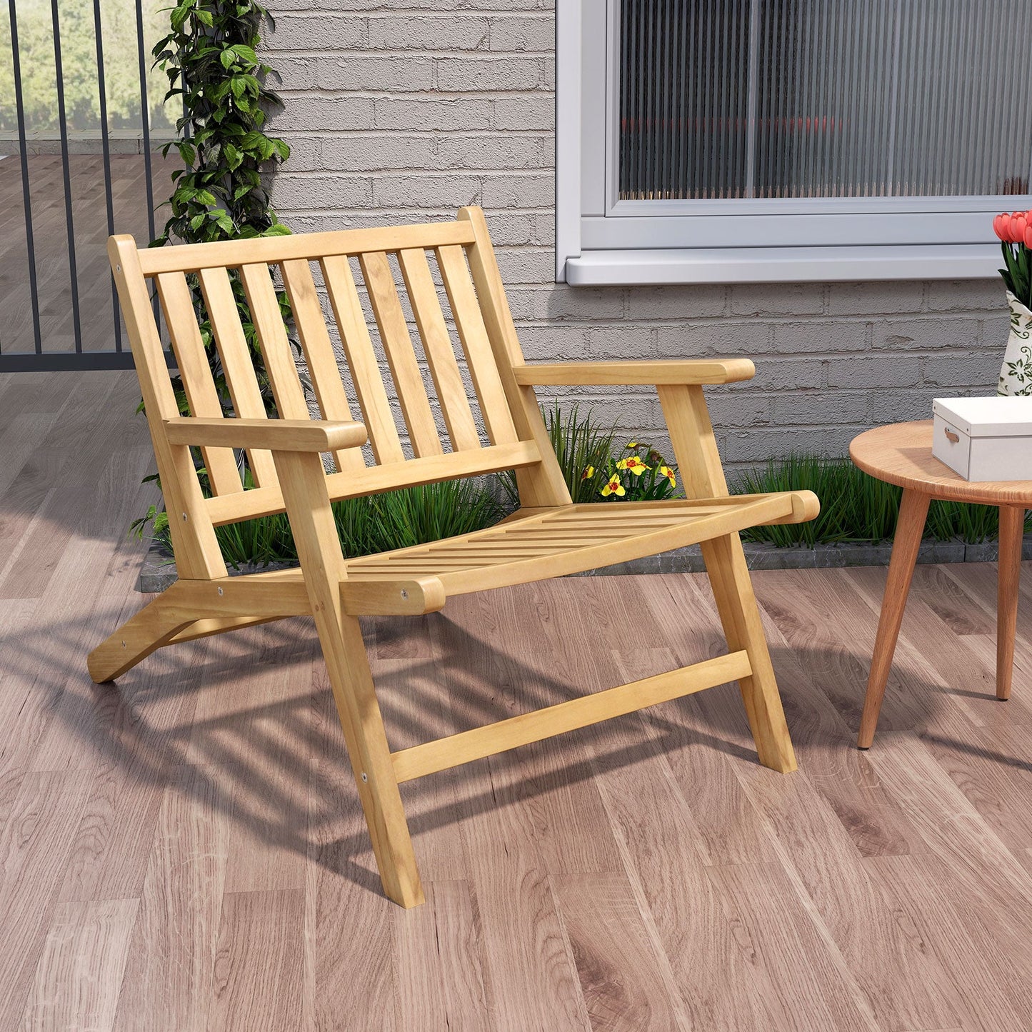 Sillón reclinable de teca para exteriores con cómodo respaldo y reposabrazos