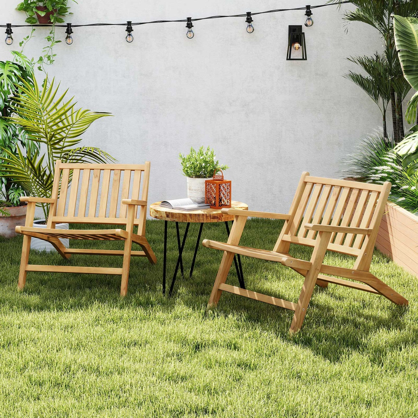 Sillón reclinable de teca para exteriores con cómodo respaldo y reposabrazos
