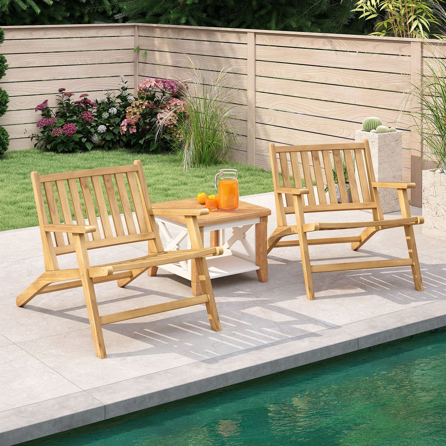 Sillón reclinable de teca para exteriores con cómodo respaldo y reposabrazos