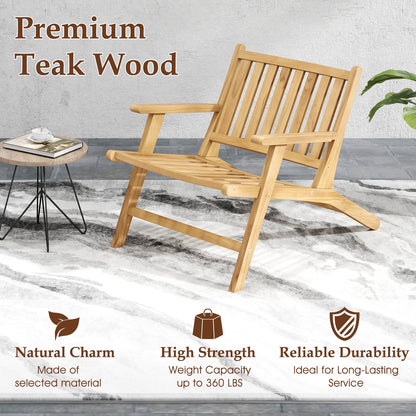 Sillón reclinable de teca para exteriores con cómodo respaldo y reposabrazos