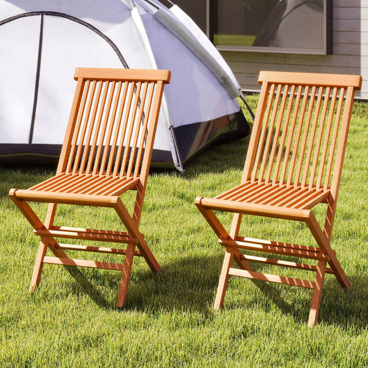 Teak Wood Patio Chairs Set of 2 with High Back and Slatted Seat - Tampa Home & Garden Store