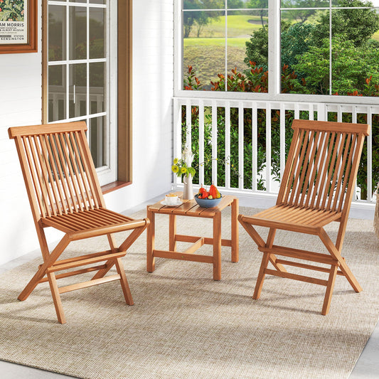 Teak Wood Patio Chairs Set of 2 with High Back and Slatted Seat - Tampa Home & Garden Store