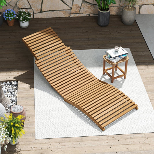 Teak Wood Patio Folding Chaise Lounge Chair with Slatted Seat - Tampa Home & Garden Store