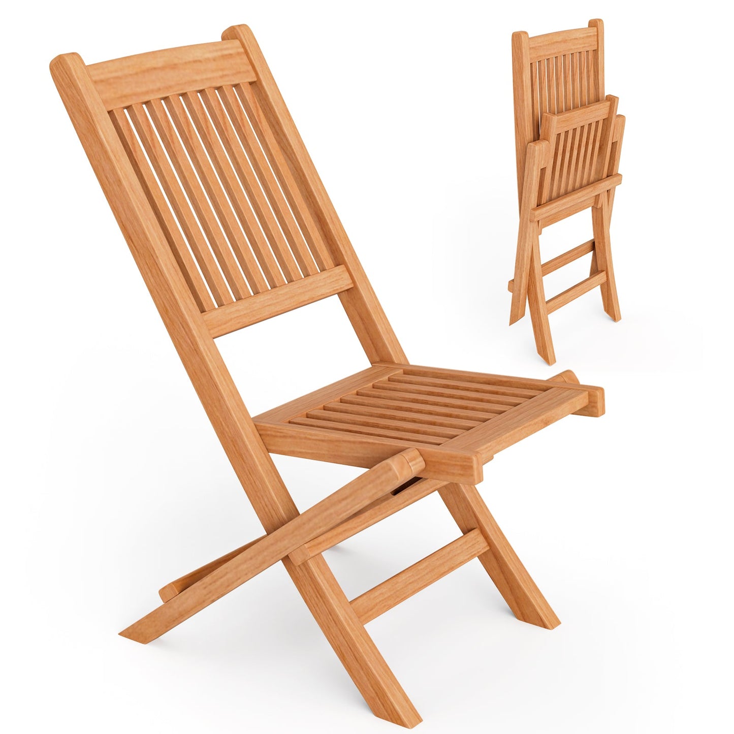 Silla plegable de comedor de patio de madera de teca de Indonesia con asiento de listones