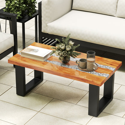 Teak Wood Patio Table with River Feel Epoxy Tabletop