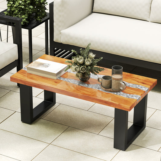 Teak Wood Patio Table with River Feel Epoxy Tabletop - Tampa Home & Garden Store