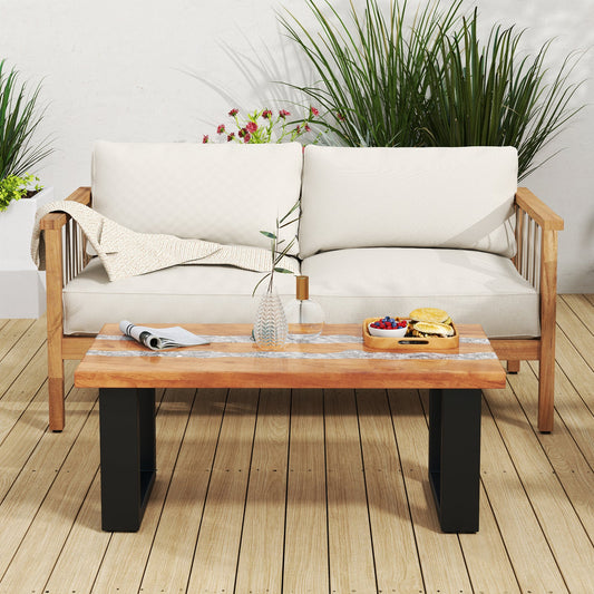 Teak Wood Patio Table with River Feel Epoxy Tabletop - Tampa Home & Garden Store