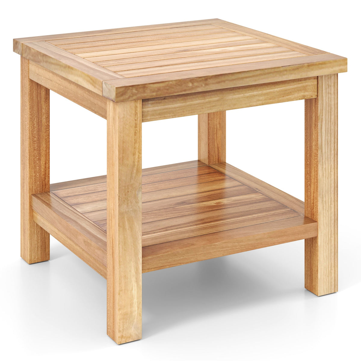 Teak wood square side table with open shelf, DirectDeals end table for small spaces on Tampa Home & Garden Store