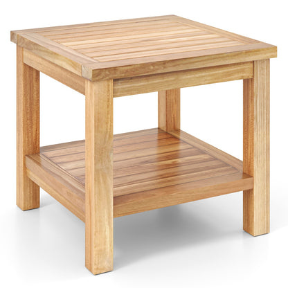 Teak wood square side table with open shelf, DirectDeals end table for small spaces on Tampa Home & Garden Store