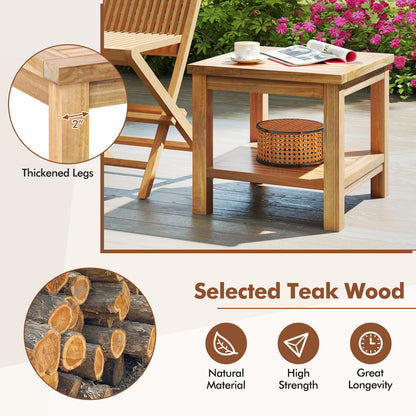 Teak Wood Square Side Table with Open Shelf thick legs natural finish DirectDeals End Table on Tampa Home & Garden Store