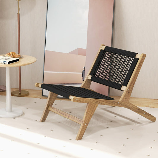 Indoor Outdoor Teak Wooden Chair with Handwoven Cordage Seat and Backrest - Tampa Home & Garden Store