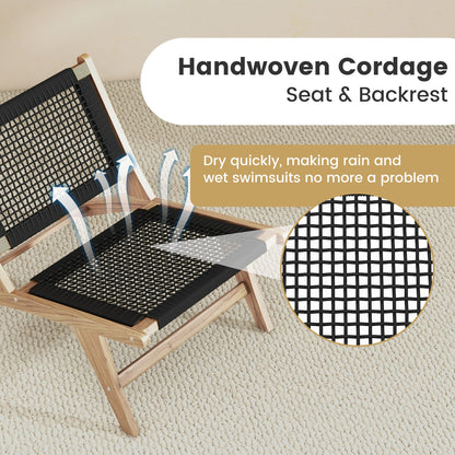 Indoor Outdoor Teak Wooden Chair with Handwoven Cordage Seat and Backrest