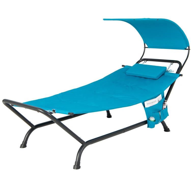 Teal Blue Outdoor Hammock Chaise Lounge Chair Cot with Canopy and Storage Bag - Tampa Home & Garden Store