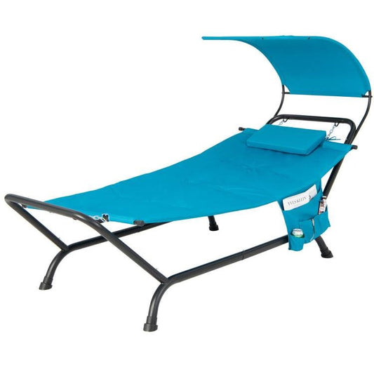 Teal Blue Outdoor Hammock Chaise Lounge Chair Cot with Canopy and Storage Bag - Tampa Home & Garden Store