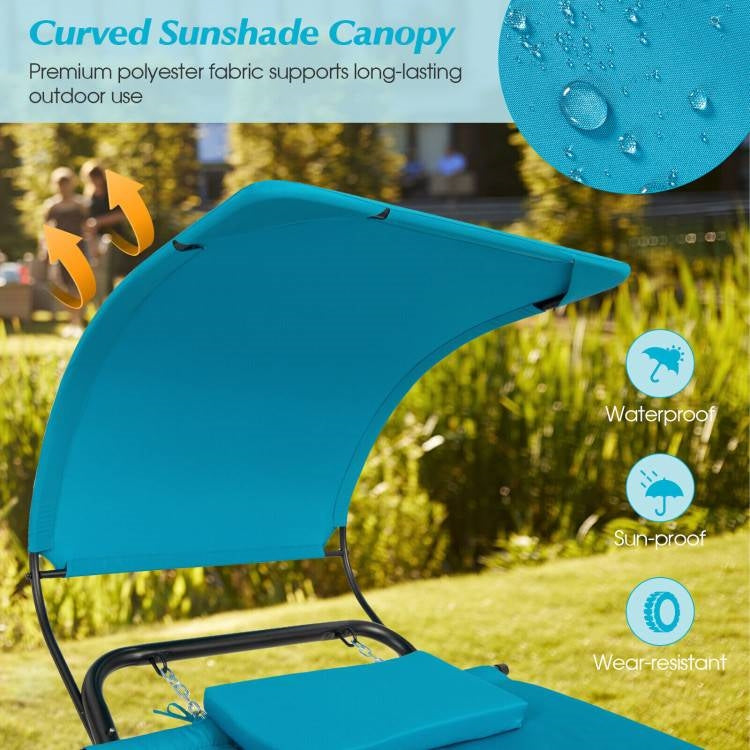 Teal Blue Outdoor Hammock Chaise Lounge Chair Cot with Canopy and Storage Bag - Tampa Home & Garden Store