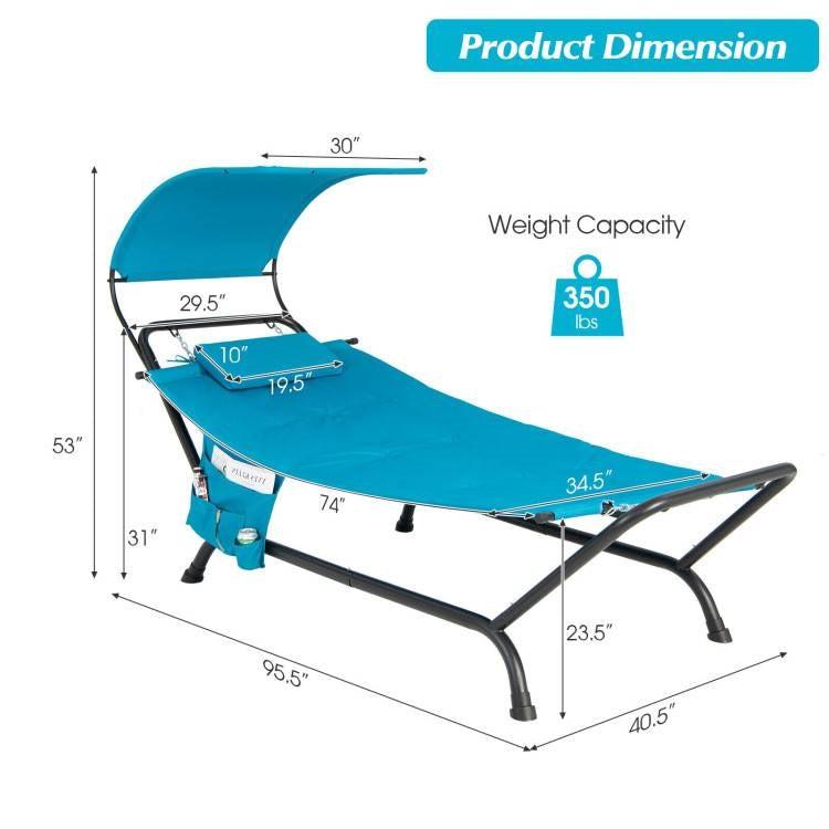 Teal Blue Outdoor Hammock Chaise Lounge Chair Cot with Canopy and Storage Bag - Tampa Home & Garden Store