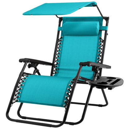 Teal Blue Zero Gravity Folding Reclining Patio Lounge Chair with Canopy - Tampa Home & Garden Store