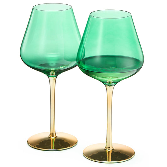 Deco Stemmed Wine Glasses Set of Two Clear