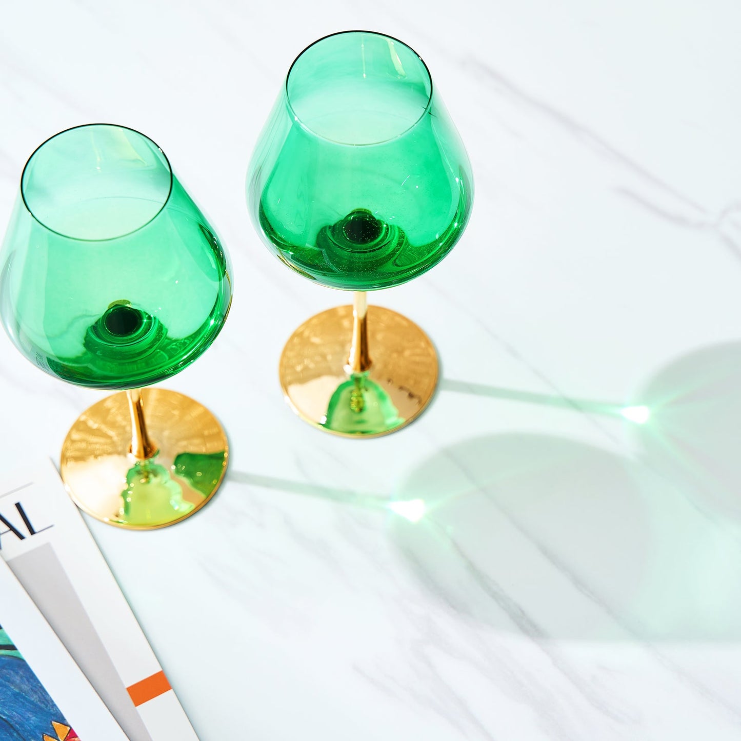 Deco Stemmed Wine Glasses Set of Two Clear