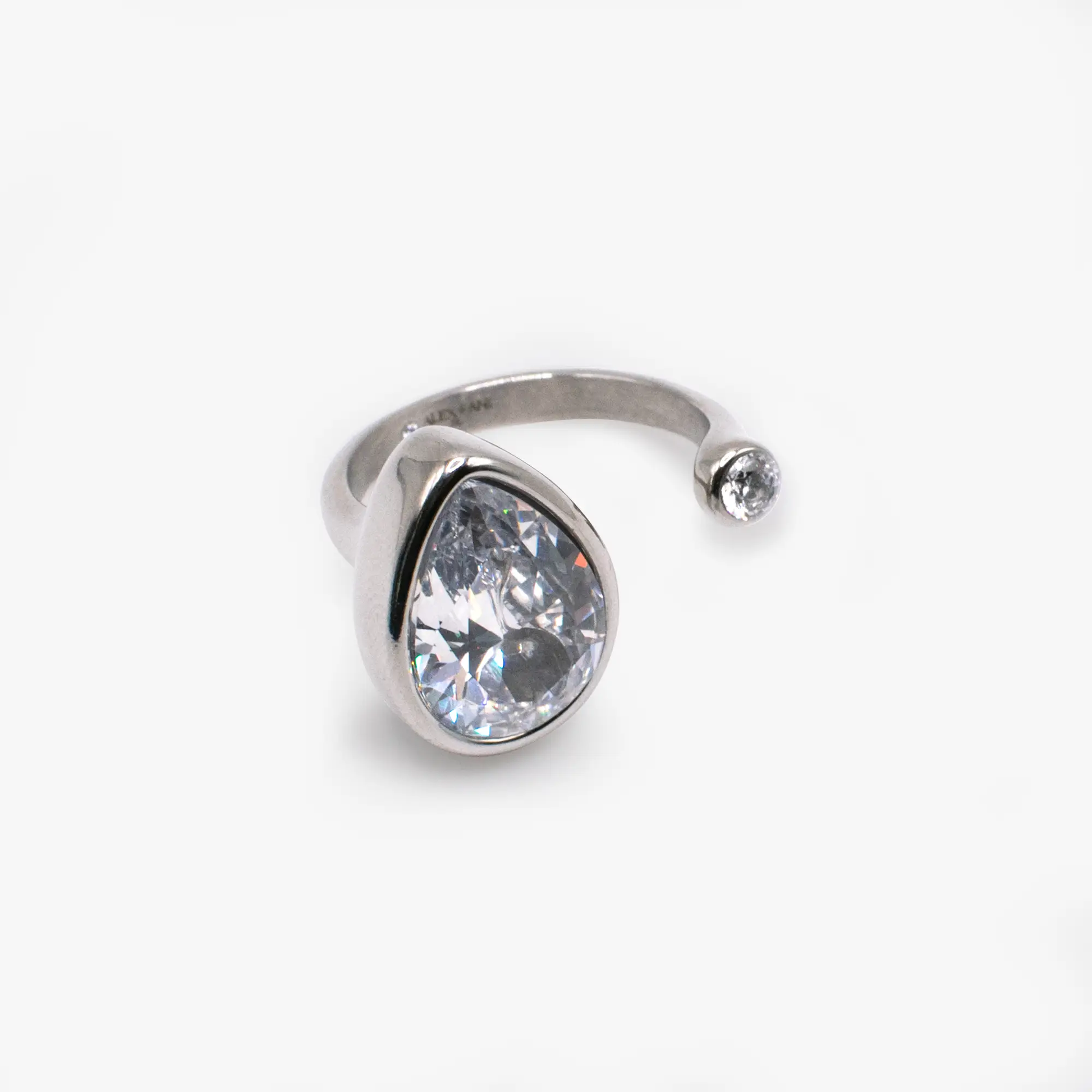 Teardrop Crystal Ring by ALEX AND ANI, silver-tone band with a faceted teardrop crystal on Tampa Home & Garden Store