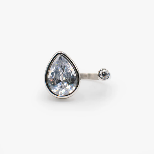 Teardrop Crystal Ring by Alex Ani, silver-tone with pear crystal and small side stone on Tampa Home & Garden Store