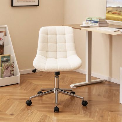 Sillón de oficina sin brazos de forro polar Teddy para tocador de maquillaje - Blanco