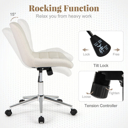Sillón de oficina sin brazos de forro polar Teddy para tocador de maquillaje - Blanco