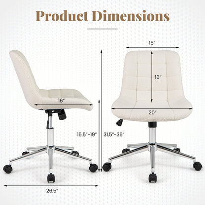 Sillón de oficina sin brazos de forro polar Teddy para tocador de maquillaje - Blanco