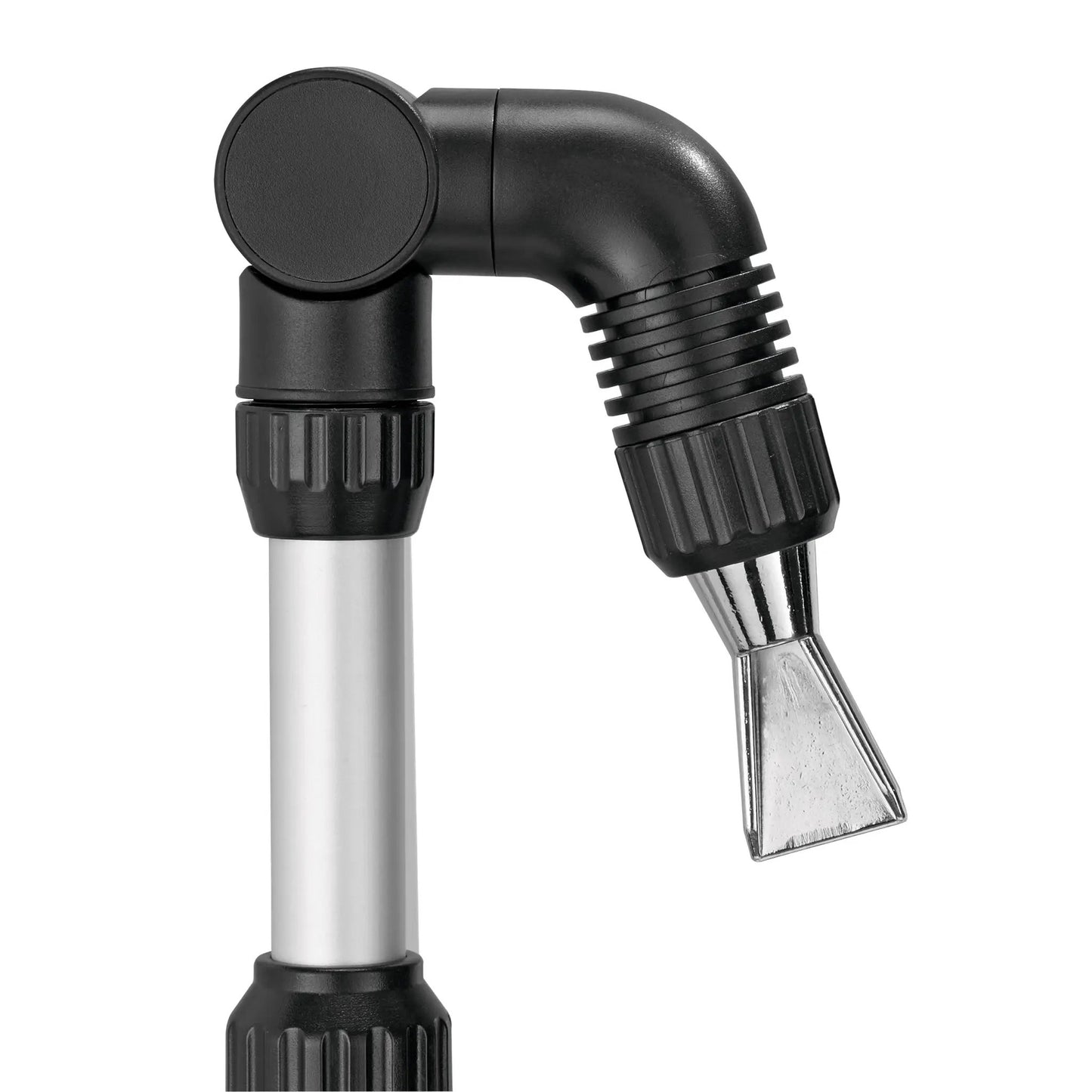 Telescoping Gutter Cleaning Wand with 180 Nozzle, black elbow joint and metal shaft on Tampa Home & Garden Store