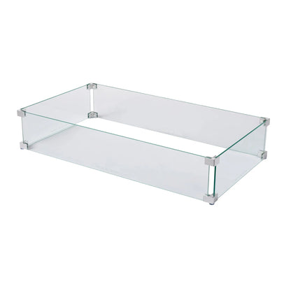Tempered glass wind guard for rectangle LPG fire pits, clear panels with metal brackets on Tampa Home & Garden Store