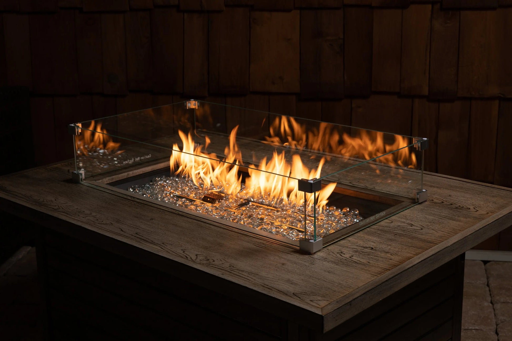 Tempered glass wind guard for rectangle LPG fire pit, 4-panel enclosure with brackets on Tampa Home & Garden Store