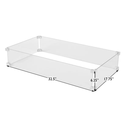 Tempered glass wind guard for rectangle LPG fire pits by Fire Sense, clear panels with brackets on Tampa Home & Garden Store